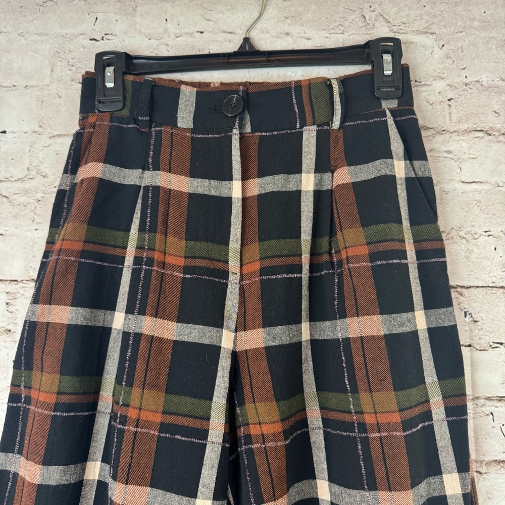 FRNCH Paris Women's Philo Woven Black Ivory Rust Plaid Pants Small 100% Cotton S - Picture 4 of 11